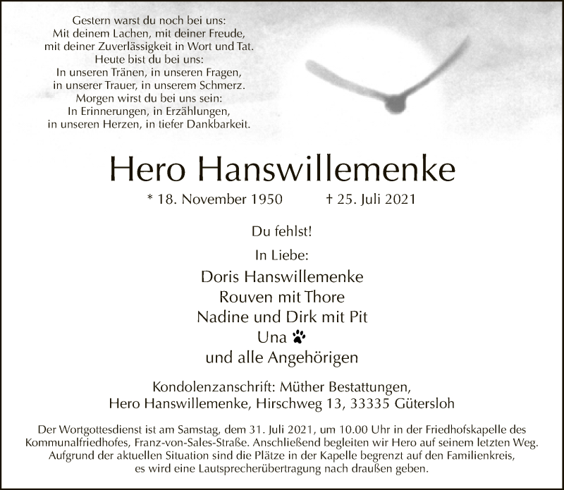 Trauer um Hero Hanswillemenke